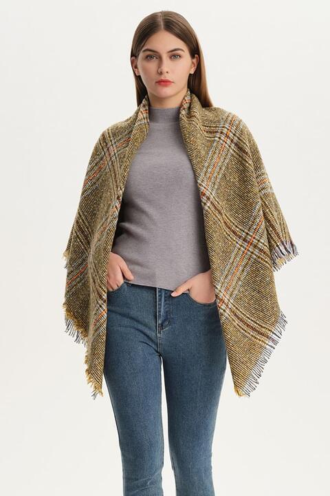 Plaid Raw Hem Polyester Scarf