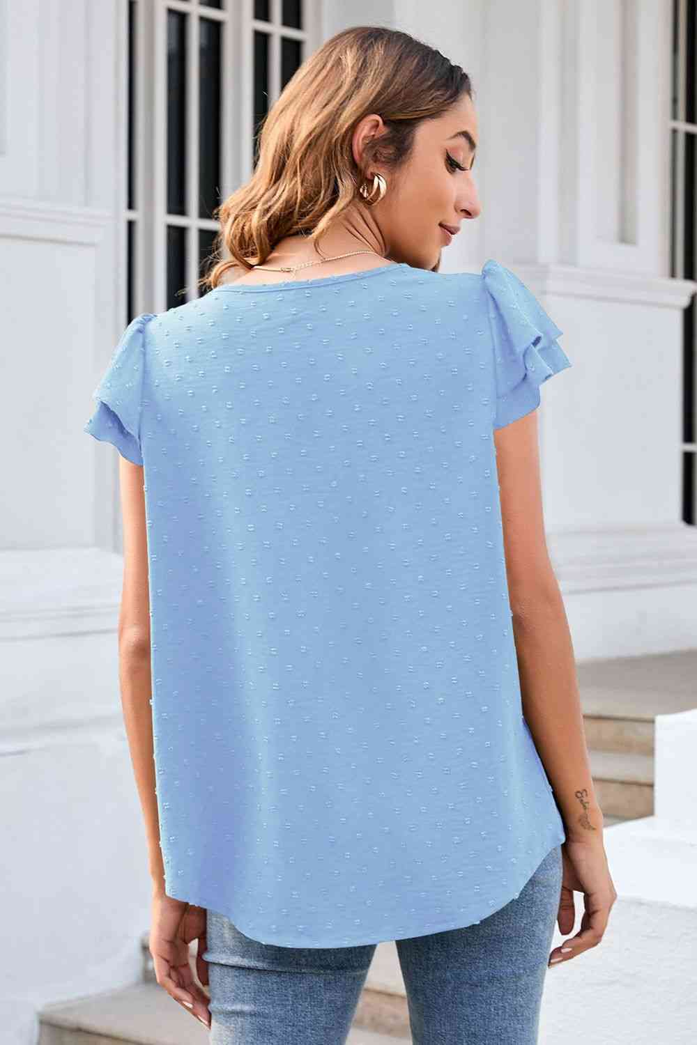 Swiss Dot Layered Flutter Sleeve Shirt