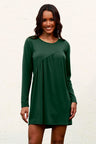 Ruched Round Neck Long Sleeve Dress