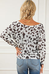 Leopard Boat Neck Long Sleeve Sweater