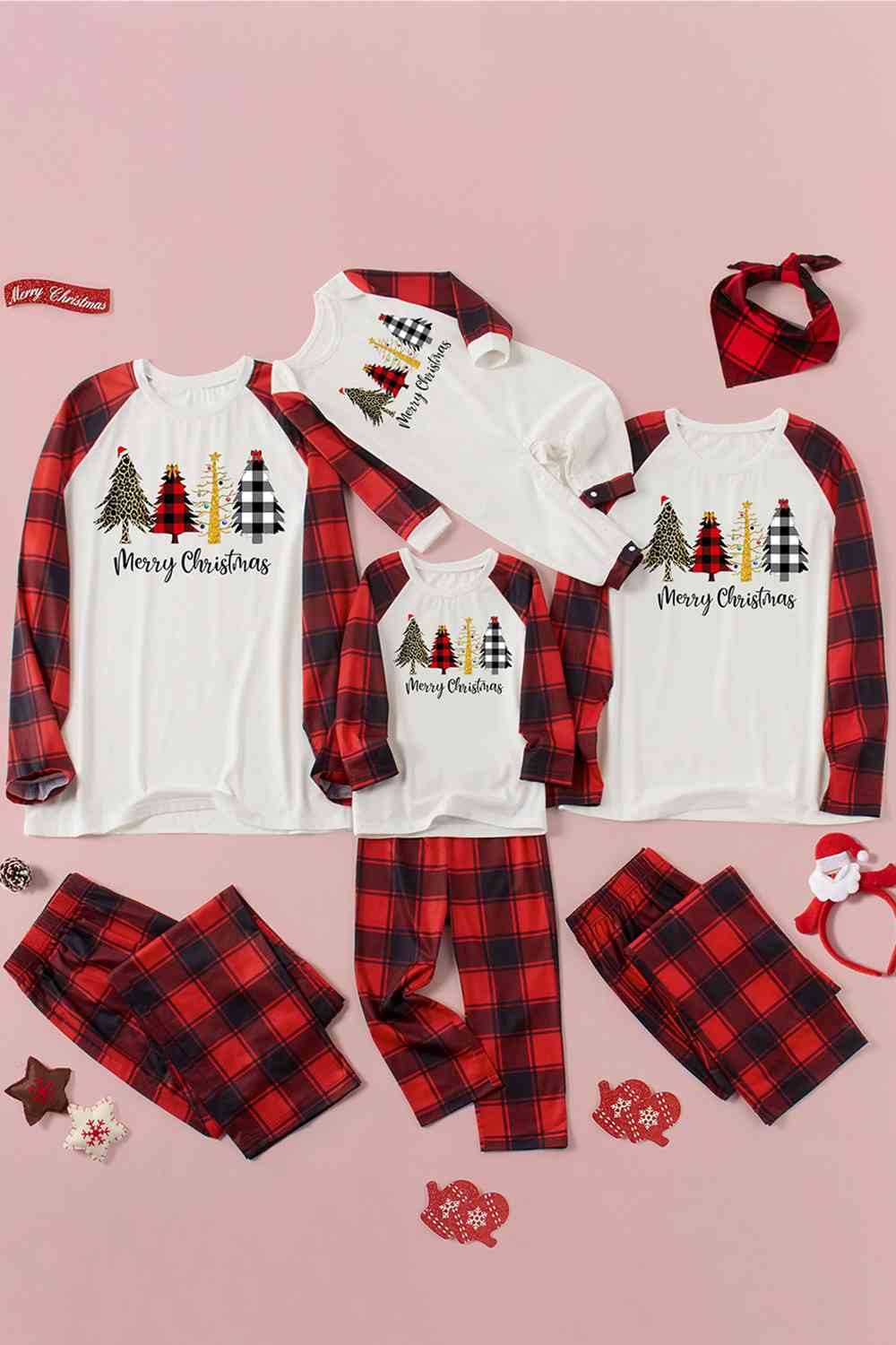 MERRY CHRISTMAS Graphic Top and Plaid Pants Set