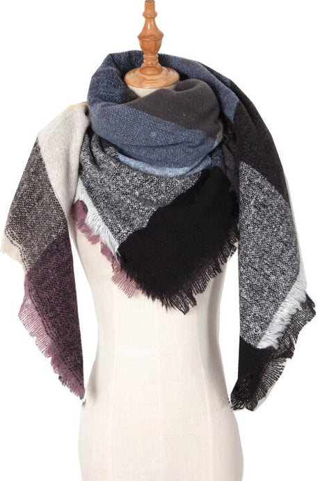 Plaid Raw Hem Polyester Scarf