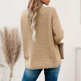 Mock Neck Dropped Shoulder Long Sleeve Sweater