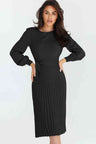 Round Neck Long Sleeve Pleated Sweater Dress