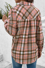 Plaid Collared Neck Long Sleeve Button-Up Shirt