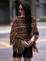 Fringe Hem Boat Neck Poncho