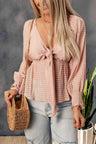 Striped Deep V Bow Detail Babydoll Top