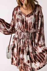 Tie-Dye Smocked Waist Balloon Sleeve Dress