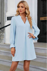 Notched Neck Flounce Sleeve Mini Dress