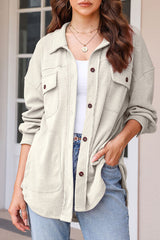 Button Up Pocketed Dropped Shoulder Jacket