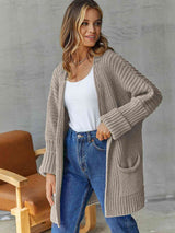 Open Front Long Sleeve Cardigan with Pockets