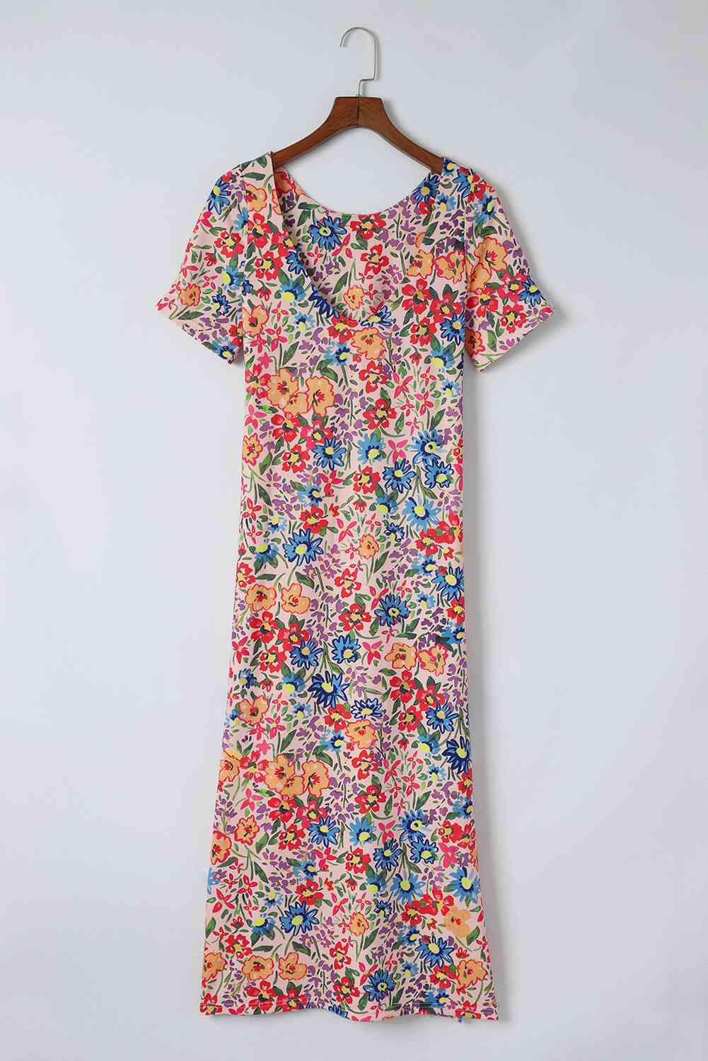 Floral Round Neck Short Sleeve Dress