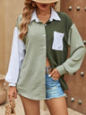 Contrast Collared Neck Long Sleeve Shirt