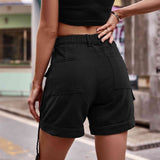 High Waist Denim Cargo Shorts