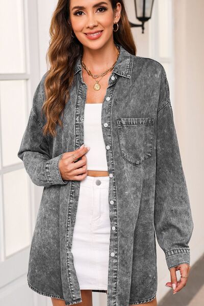 Button Up Dropped Shoulder Denim Top