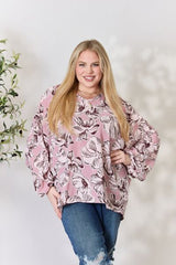 Heimish Full Size Floral V-Neck Balloon Sleeve Blouse