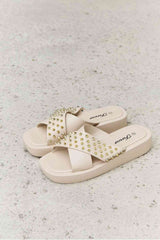 Forever Link Studded Cross Strap Sandals in Cream