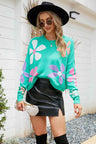 Flower Round Neck Drop Shoulder Sweater