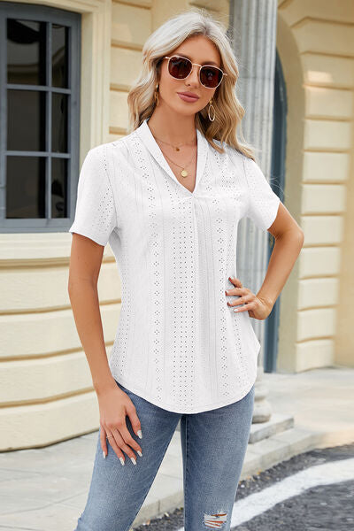 Eyelet Short Sleeve Blouse