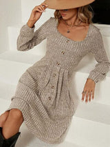 Square Neck Long Sleeve Sweater Dress