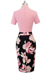 Round Neck Short Sleeve Pencil Dress