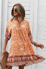 Bohemian Tie Neck Mini Dress