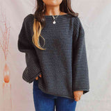 Openwork Boat Neck Long Sleeve Sweater