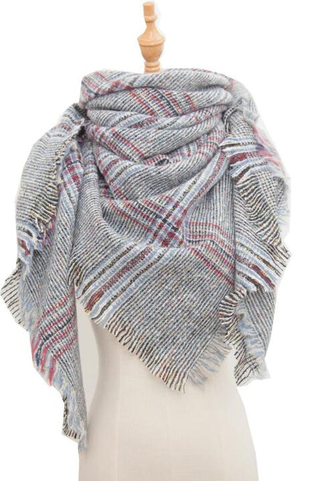 Plaid Raw Hem Polyester Scarf