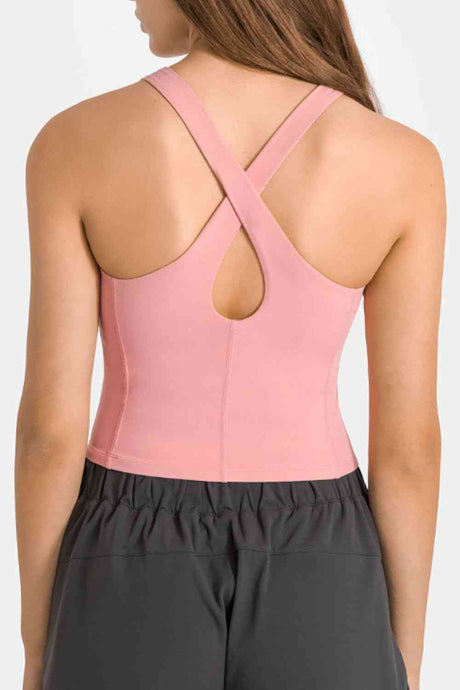 Crisscross Back Round Neck Yoga Tank