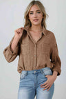 Mineral Wash Crinkle Textured Chest Pockets Shirt