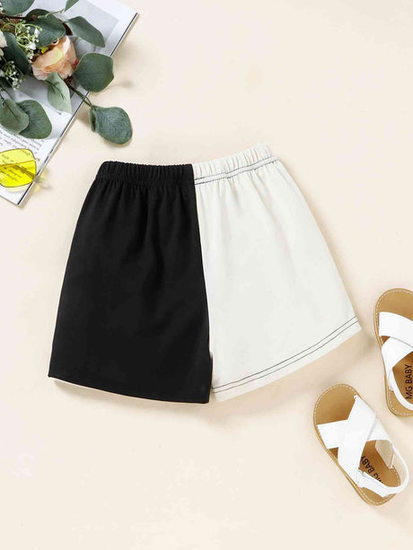 Color Block Elastic Waist Shorts