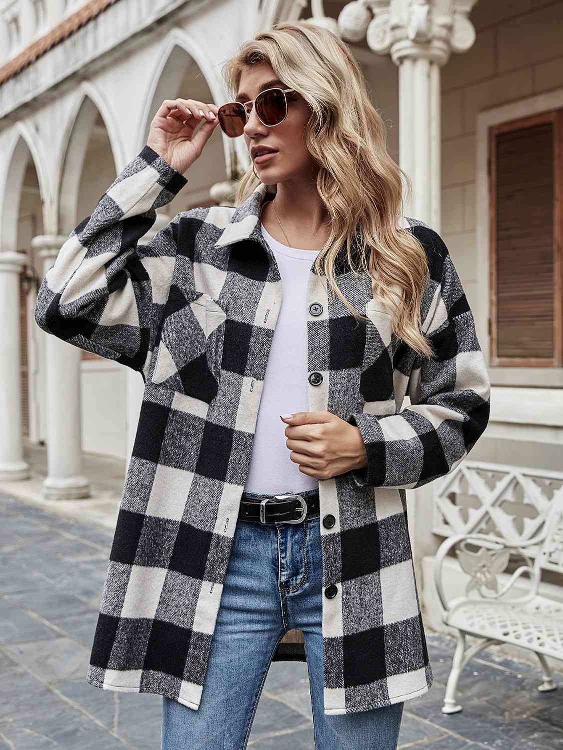 Plaid Collared Neck Long Sleeve Shirt