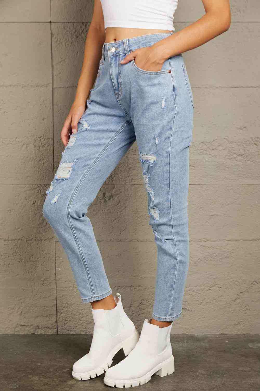 Baeful Acid Wash Distressed Jeans with Pockets