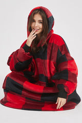 Plaid Hooded Oversize Fuzzy Lounge Dress