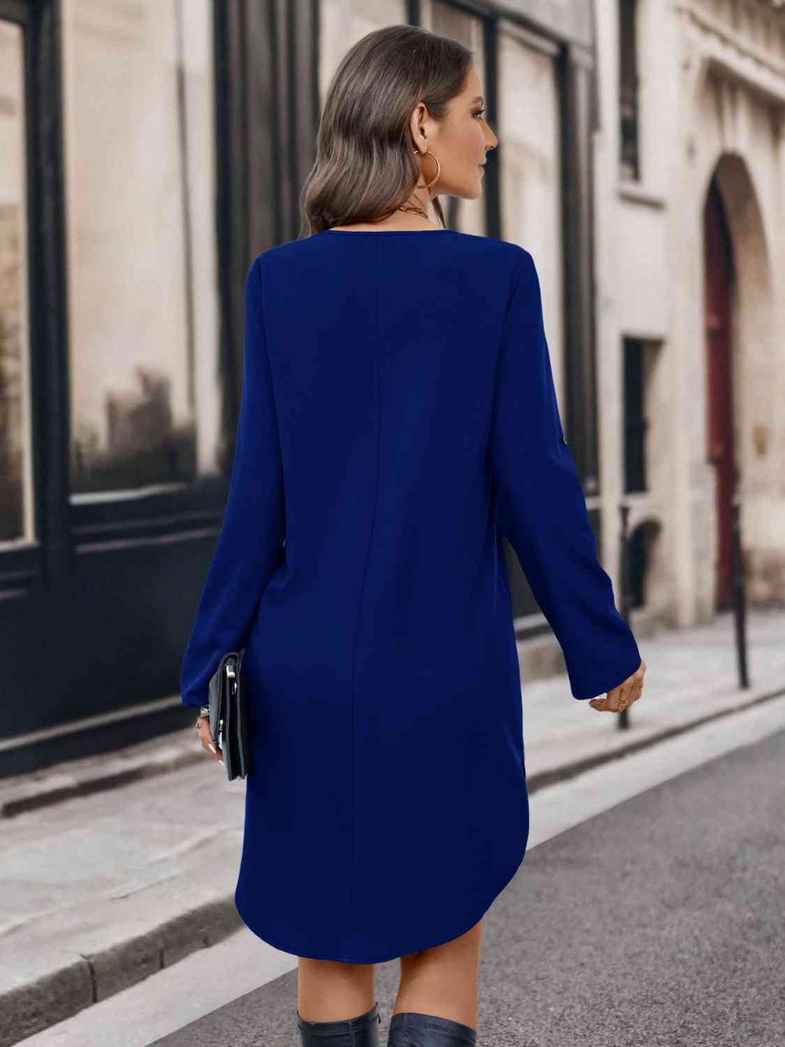 Half Zip Roll-Tab Sleeve Dress