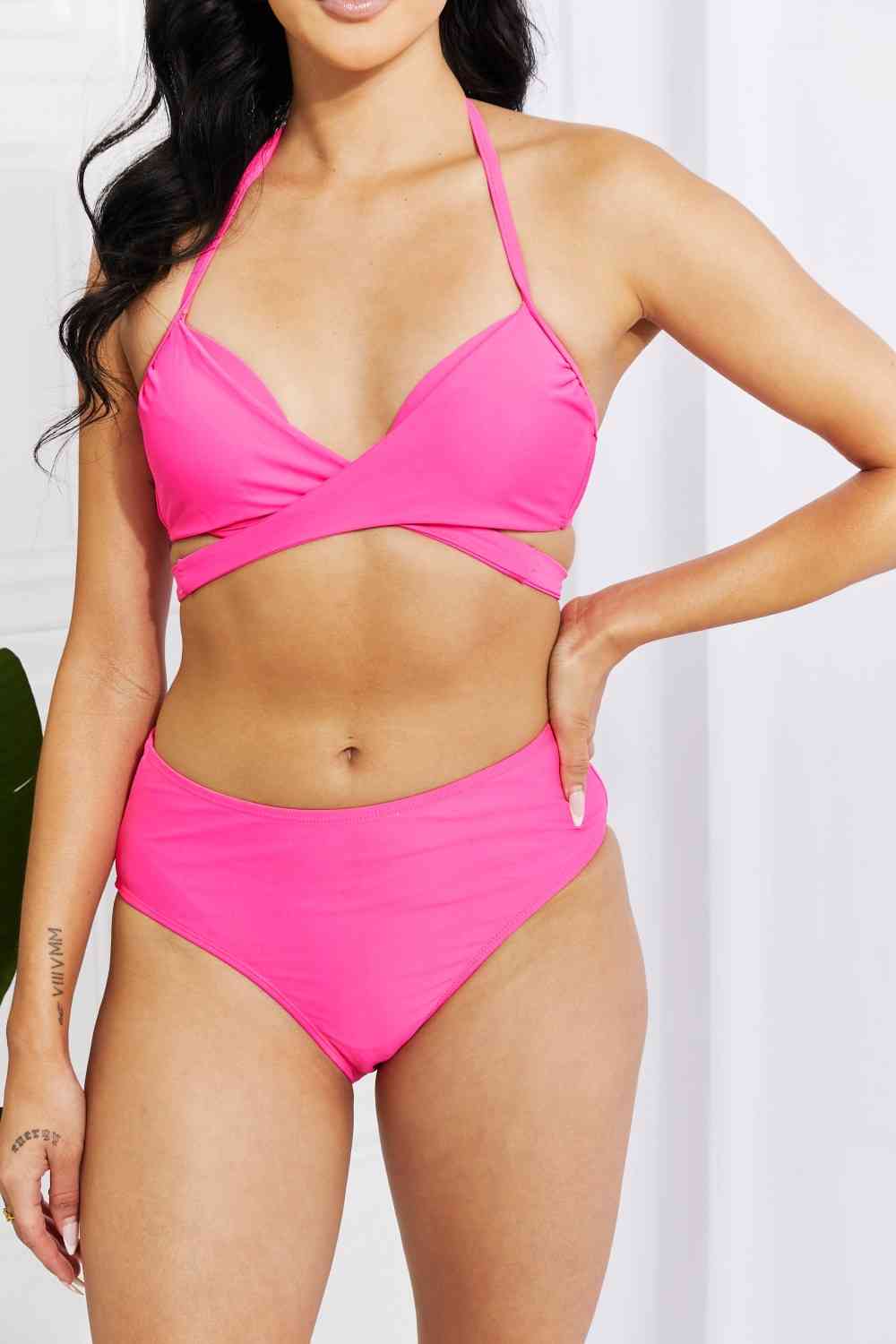 Marina West Swim Summer Splash Halter Bikini Set in Pink