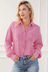 Mineral Wash Crinkle Textured Chest Pockets Shirt