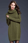 Woven Right Full Size Mixed Knit Cowl Neck Dropped Shoulder Sweater Dress