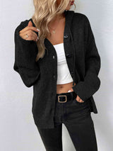 Button-Down Long Sleeve Hooded Sweater