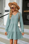 V-Neck Long Sleeve Mini Dress