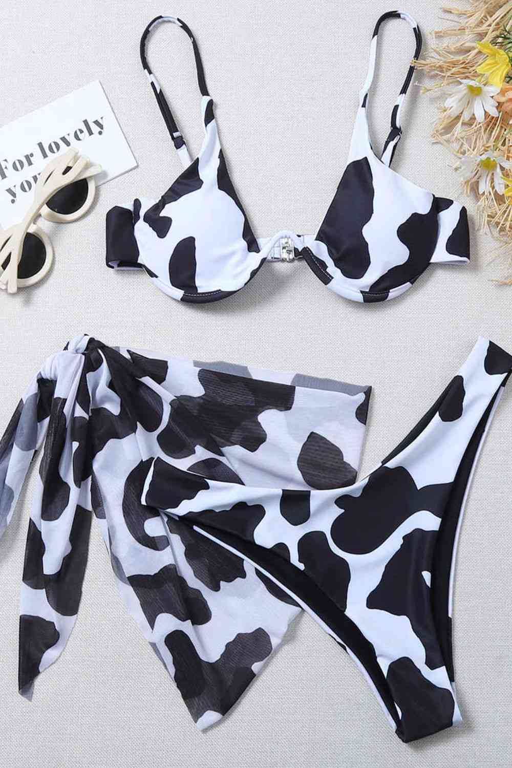 Animal Print Three-Piece Swim Set