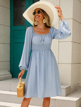 Off-Shoulder Balloon Sleeve Smocked Dress