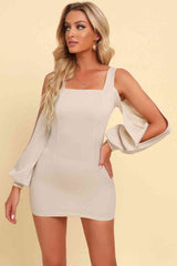 Square Neck Split Sleeve Mini Dress