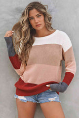 Color Block Round Neck Sweater