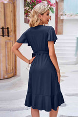 Surplice Neck Flutter Sleeve Dress