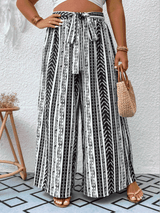 Plus Size Striped Tied Wide Leg Pants