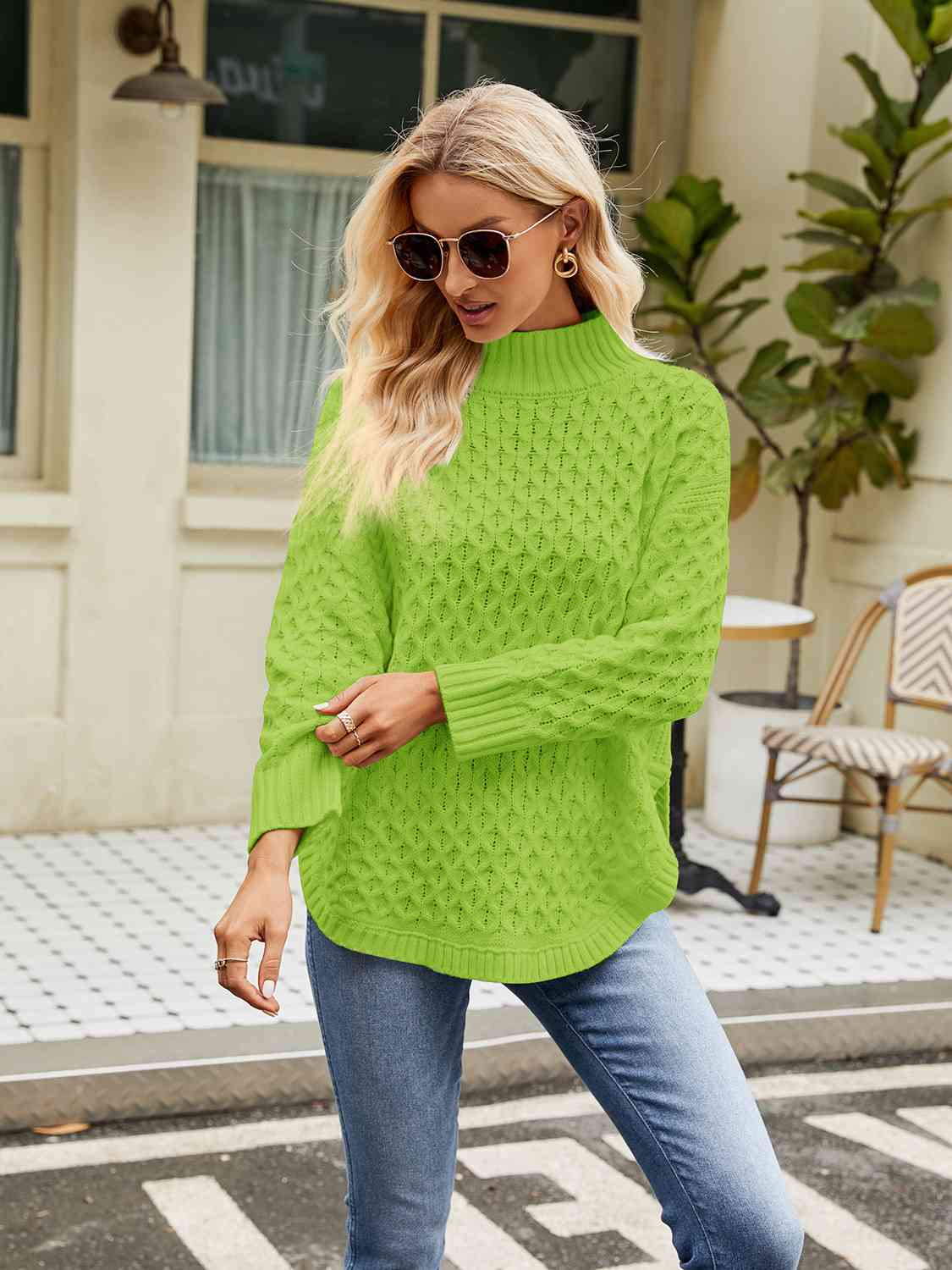 Mock Neck Slit Sweater