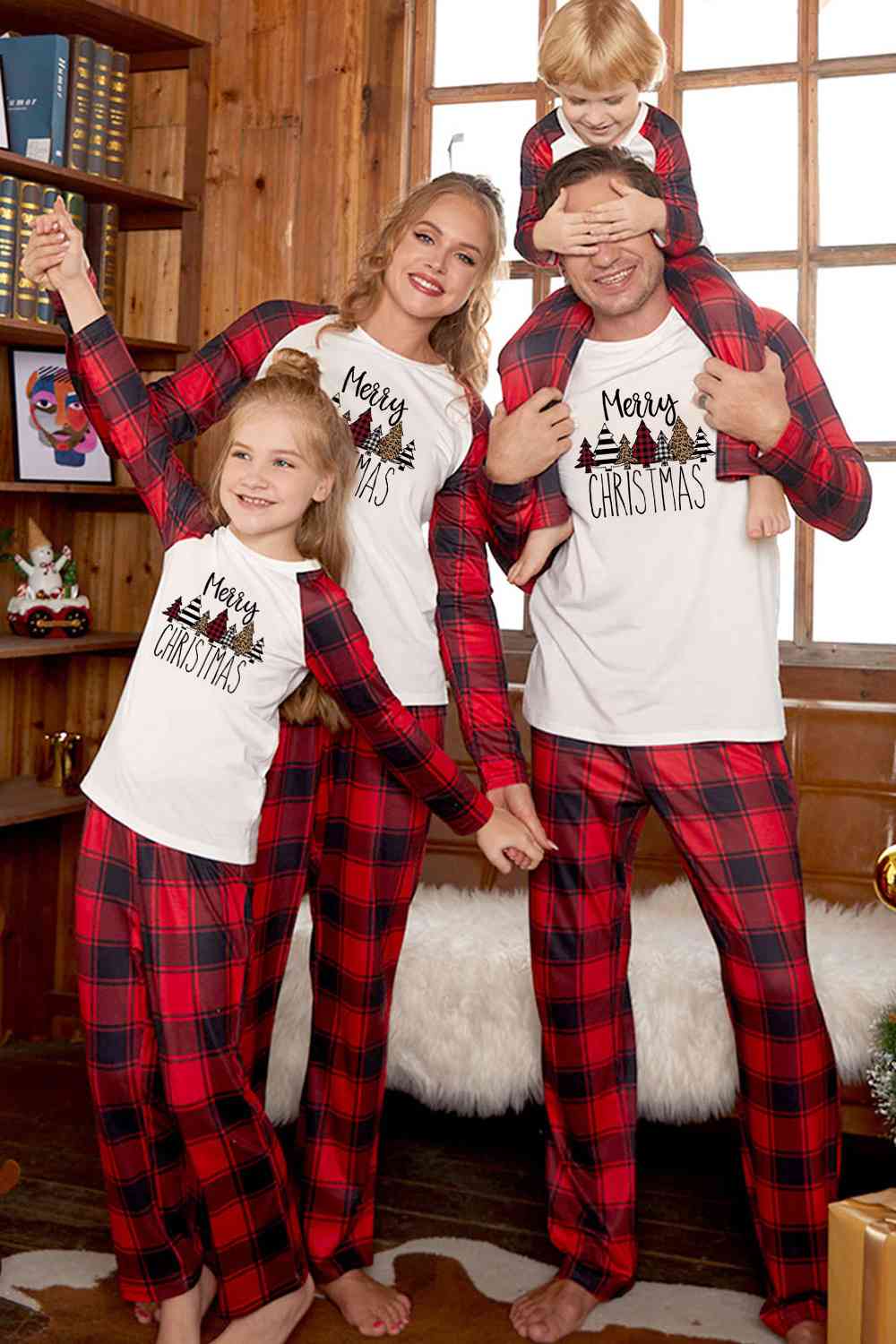 MERRY CHRISTMAS Graphic Top and Plaid Pants Set