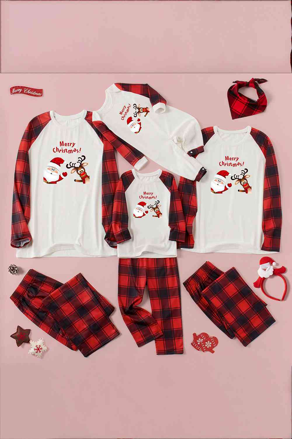 MERRY CHRISTMAS Graphic Top and Plaid Pants Set