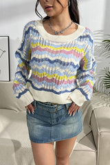 Striped Openwork Dropped Shoulder Sweater